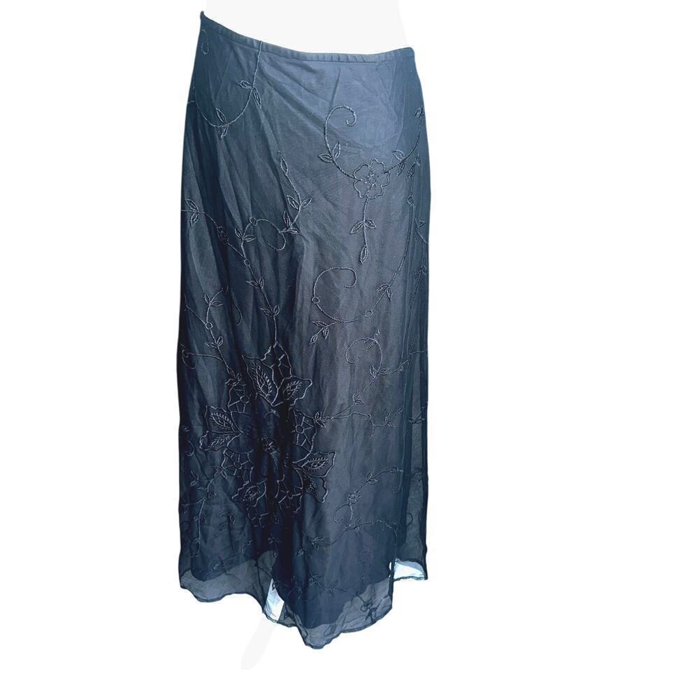 Vintage goth embroidered maxi plus size black skirt sz 18